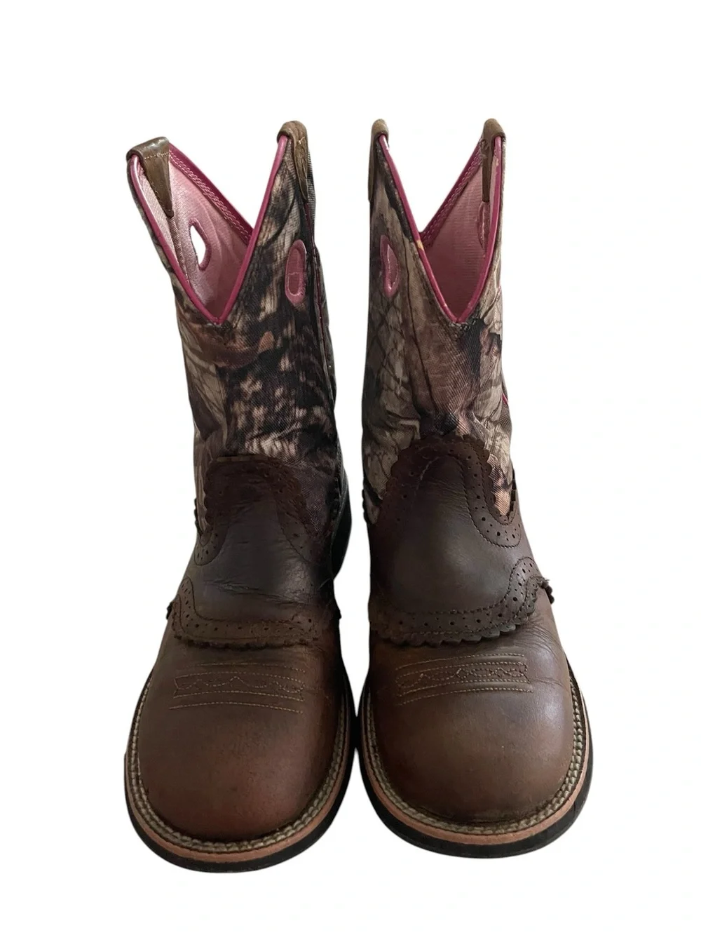 Ariat Brown Leather Western Boots with Pink Lined Shaft